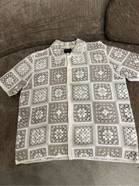 Abercrombie & Fitch Cream and White Crochet Button-Down Shirt